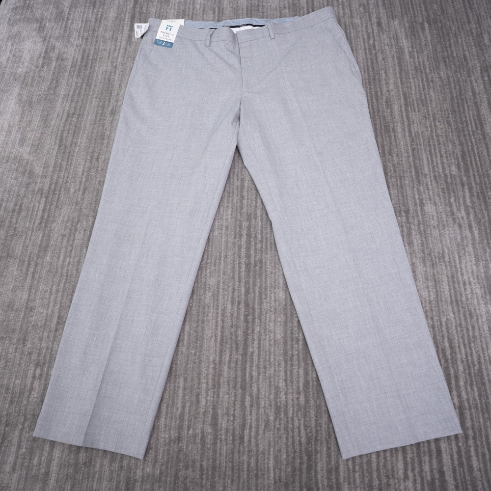 Haggar Dress Pants Men 40x30 Gray New Premium Flex Waistband Flat Front Trousers